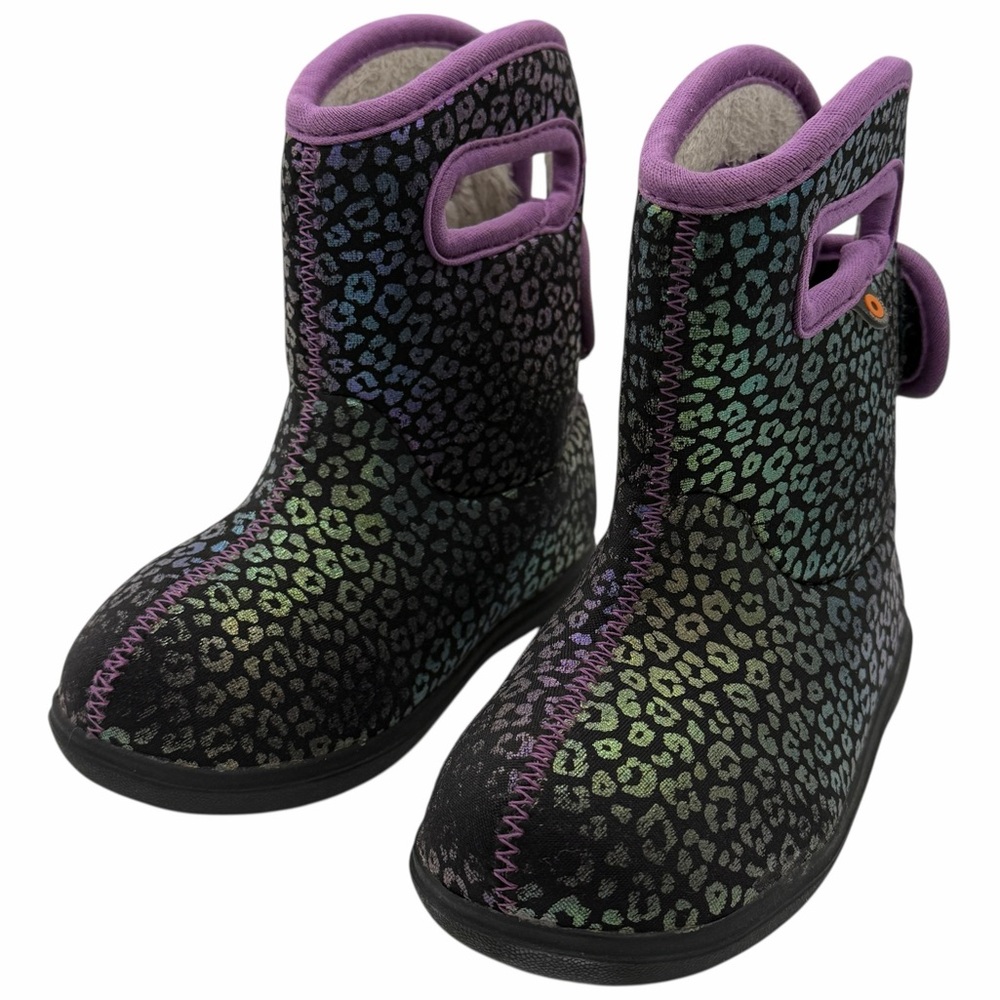 Bogs Infant Iridescent Rainbow Leopard Print Faux Fur Lined Rain Boots - Size 7